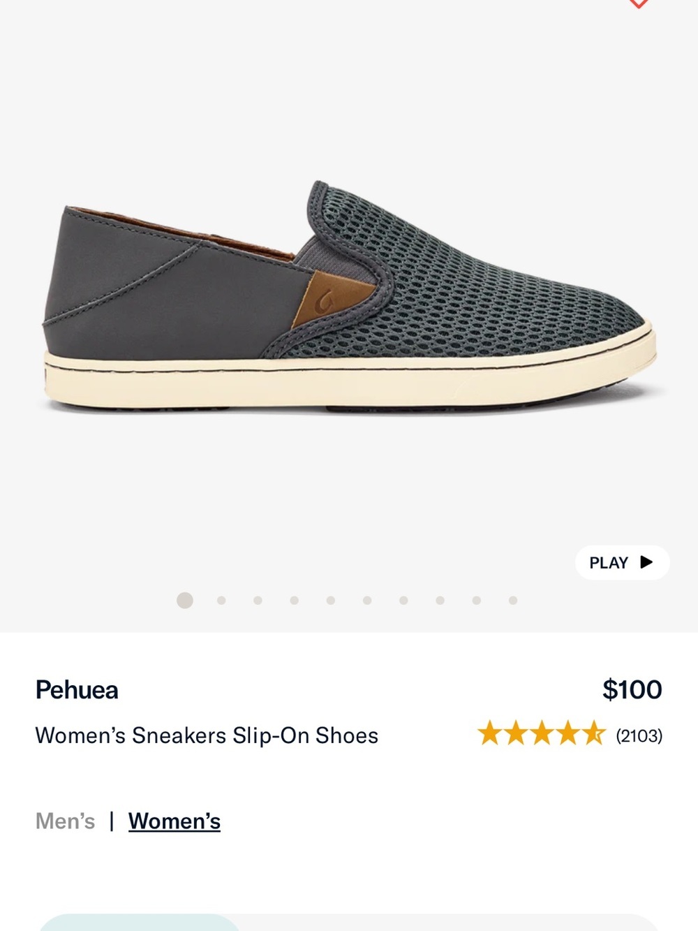 OluKai Pehuea Women's Slip-On Sneakers in Charcoal and Cream
